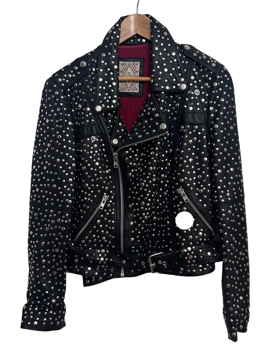 ❤️MAKE OFFER❤️ Free People Black Silver Studded Leather Moto Biker Jacket Size 8